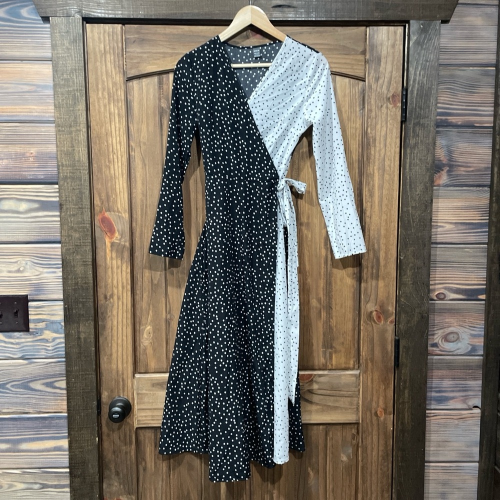 SHEIN Black and White Polka Dot Long Sleeve Dress